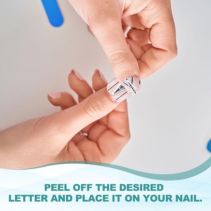 PATIKIL Letter Nail Stickers, 8 Sheet 3D Self-Adhesive English Letter Nail Decals Small Alphabet Art Sticker Metallic Fluorescence Design Manicure for Women DIY Decor, Laser Silver