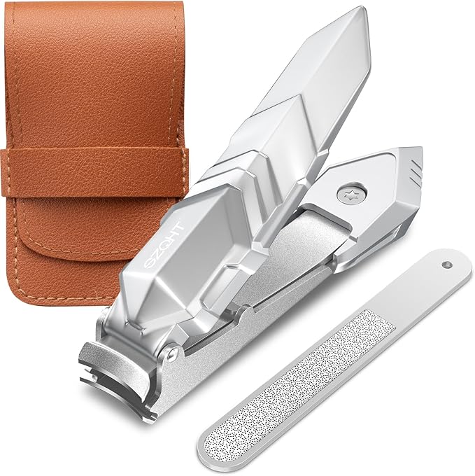 SZQHT Nail Clippers,Precise and Durable Toe Nail Clippers with Catcher and Nail File,Fingernail Clippers forThick Nails,Nail Cutter Without Mess for Men and Women(Gray)