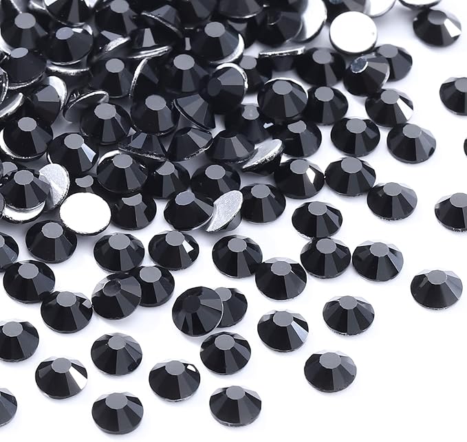 Black Flatback Rhinestones, Glass Rhinestones for Nail Art and Craft, Glue Fix, Loose Crystal Gemstones(Black, SS30, 288pcs, 6.4-6.6mm)