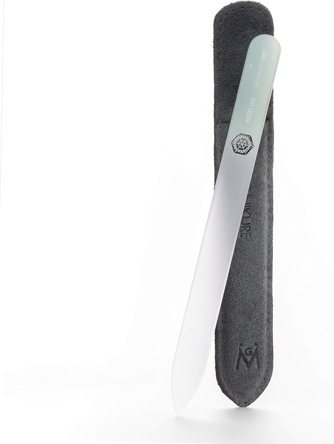 GERMANIKURE Glass Nail File in Suede Sleeve - Just Breathe - Professional Crystal Nail File for Natural Nails - Ideal Manicure & Pedicure Tool for Smooth, Easy Shaping - Nail Care Gift