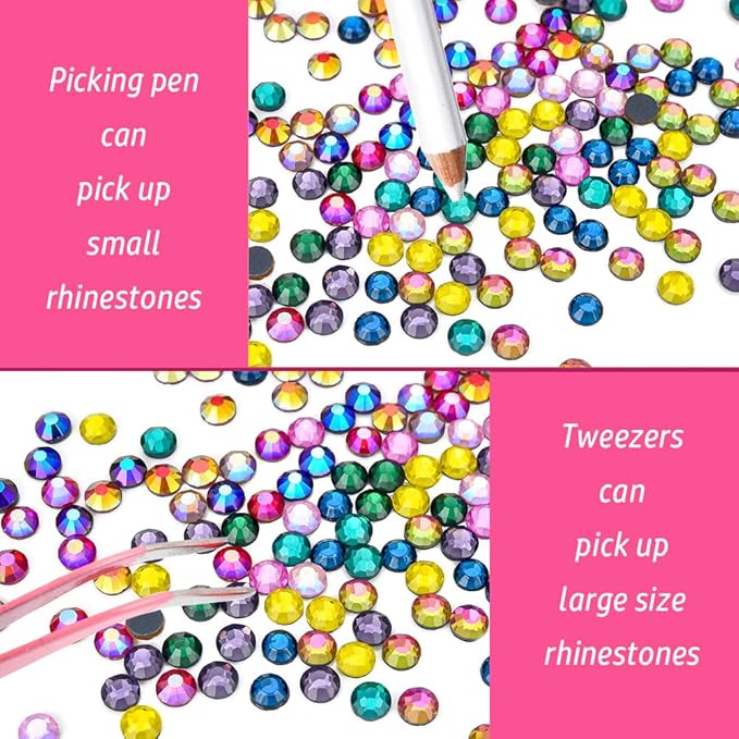 Blinginbox Hotfix Applicator Kit with 3 Boxes Rhinestones for Crafts,Clothes, Fabric, Leather,DIY Hot Fix Applicator Setter Tool with 7 Tips,Stand,Tweezers,Cleaning Brush,Gem Pickers