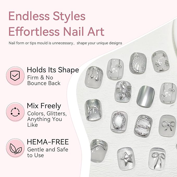 BORN PRETTY Solid Hard Builder Gel for Nails, 60g Large Capacity Professional 3D Sculpting & Extension Gel with Sequins & Chrome Powder, Non-Sticky Soak Off Formula for Home and Salon Nail Art