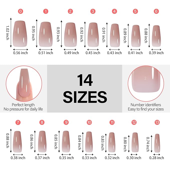AILLSA RealFit Nude Tone Mixed Color Press On Nails 4 in 1 Pre-Shaped Nail Tips Medium Coffin Full Cover Fake Nails Extension Natural Gel Tips Easy to Apply For Nail Art DIY 140 PCS