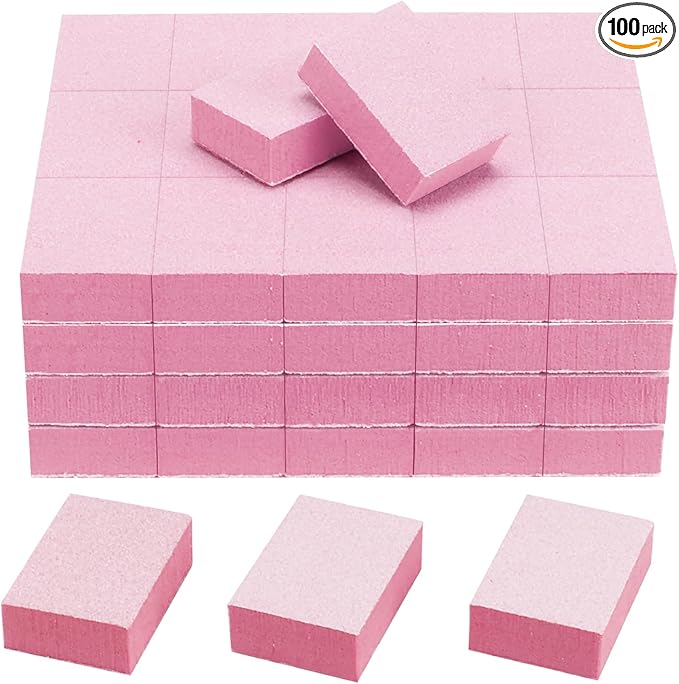 Nail Buffer Block, 100 PCS Mini Buffers, 2 Way Fine Grit 180/240, 1.3 inch Long, Small Buffing Kits for Nail Gel Polish, Acrylic & Press-On Nails Prep, Pedicure & Manicure, Pink