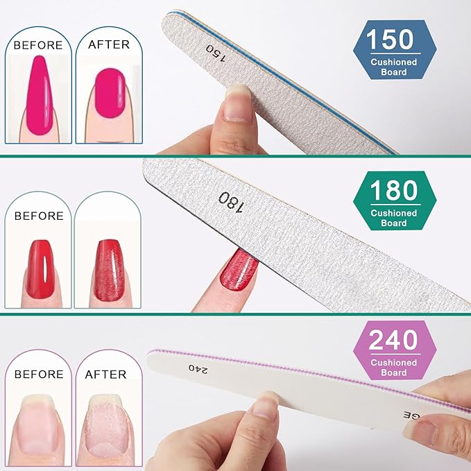 10 Pieces Nail Files and Buffers, Nail Files for Natural Nails, Emery Boards for Nails with Nail Shape Guide(Square, Almond, Oval), Nail Buffer Block 100/180 Grit Finger Nail File Set