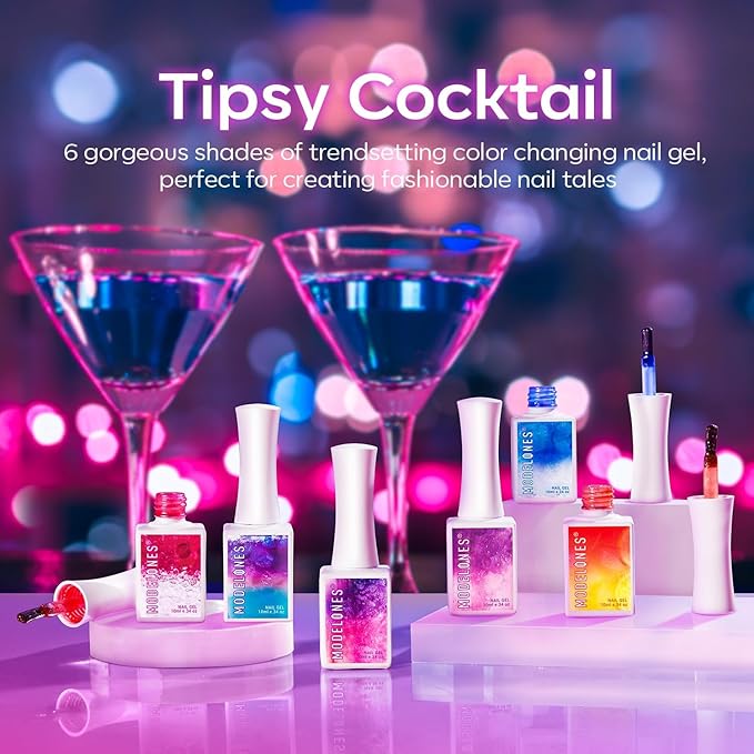 modelones Gel Nail Polish Set, 6 Colors Color Changing Valentine's Day Red Blue Purple Pink Neon Mood Temperature Change Gel Polish Set Soak Off DIY Home Nail Art Gift
