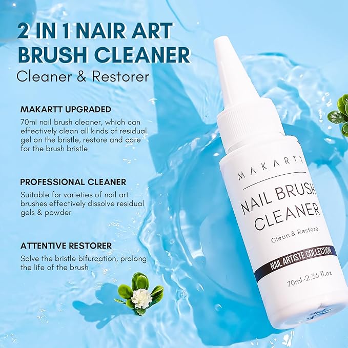 Makartt Nail Art Brushes Cleaner: Nail Polish Brush Bristles Conditioner Restorer Liquid for Solid Gel/Nail Extension/Builder Gel/Dip Powder Manicure - 70ml/2.36 Fl.oz