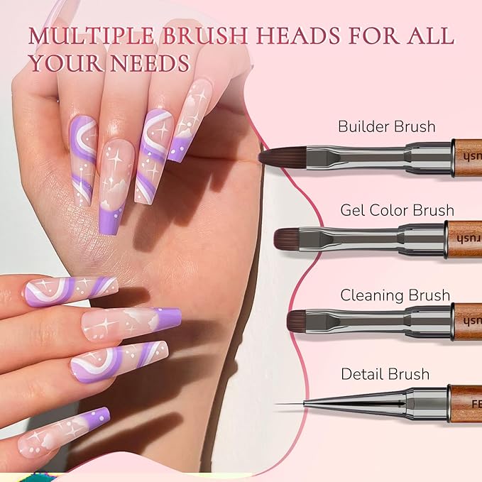 Dual-Head Acrylic Nail Art Brushes, 3Pcs French Manicure Brush Set with Flat, Square-Round & Angled Tips, DIY Nail Tools for Acrylic & Gel Polish, Wooden Handle with Metal Caps