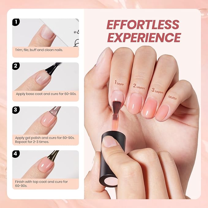 Beetles Jelly Gel Nail Polish Set, 6 Colors Nude Pink Red Gray Black White Gel Polish Kit Neutral Translucent Sheer Gel Soak off Uv Unfading Glow Collection French Nail Art Manicure Gift for Women