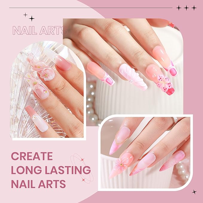 Solid Builder Gel for Nail Extension Clear Nude Non-Stick Hand Sculpture Hard Gel with Dual Form Flower Nail Strengthen Nails Art for Home DIY Nails Salon Lamp Cure Require 2 Colors 14g