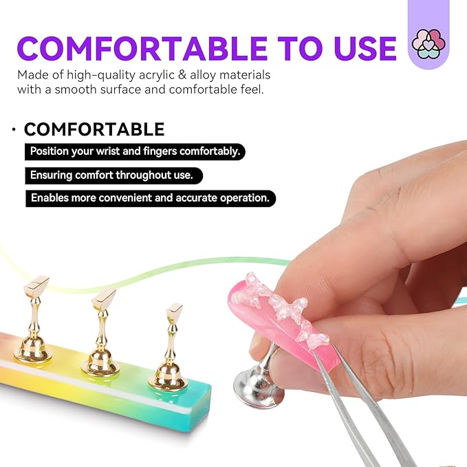SAVILAND Nail Stand for Press Ons: 3 Set Strong Magnet Nail Stand Nail Holder for Painting Nails Acrylic Nail Art Display Stand for Nail Holder Stand 40 Pcs Reusable Adhesive Putty Salon DIY Beginner