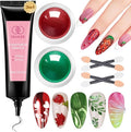 DRMODE 3D Nail Gel and Chrome Nail Powder Kit, Christmas Red Green Metallic Mirror Nail Chrome Powder Glitter, 3 in 1 No Wipe Clear 3D Sculpting Gel for Nail Art Carving Molding Rhinestone Glue 15g