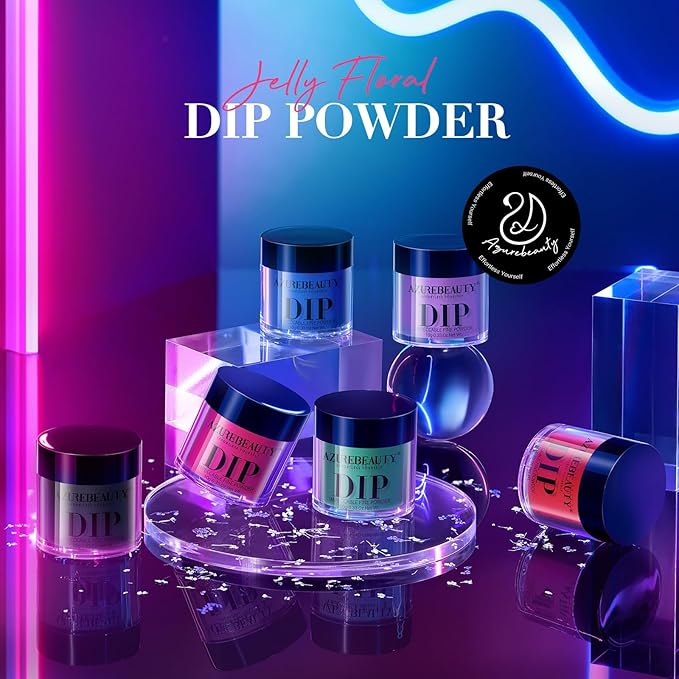 AZUREBEAUTY Dip Powder Nail Kit, 6 Color Jelly Glow Dipping, Natural French Nail Art Starter Manicure Salon DIY at Home
