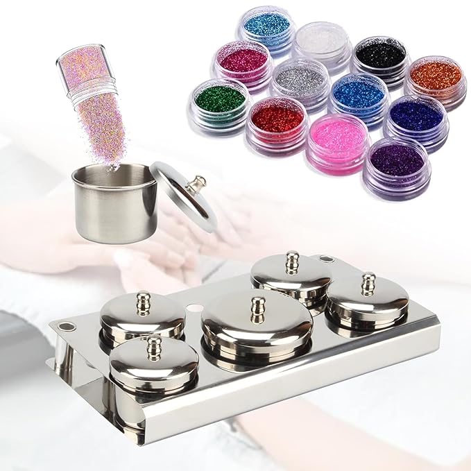 Manicure Stainless Steel Cup Set Nail Art Acrylic Liquid Holder Professional Stainless Steel Storage Box Acrylic Powder Organizer Tray (5PCS)