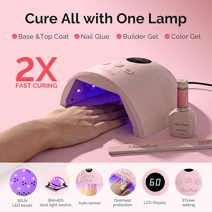 MelodySusie Gel Nail Polish Kit with UV Light P-PLUS30F- Popular Color Gel with Builder and Baser &Glossy Top Coat Soak Off Includes Nail Art Tools Nail Art Gift for Women & Girls