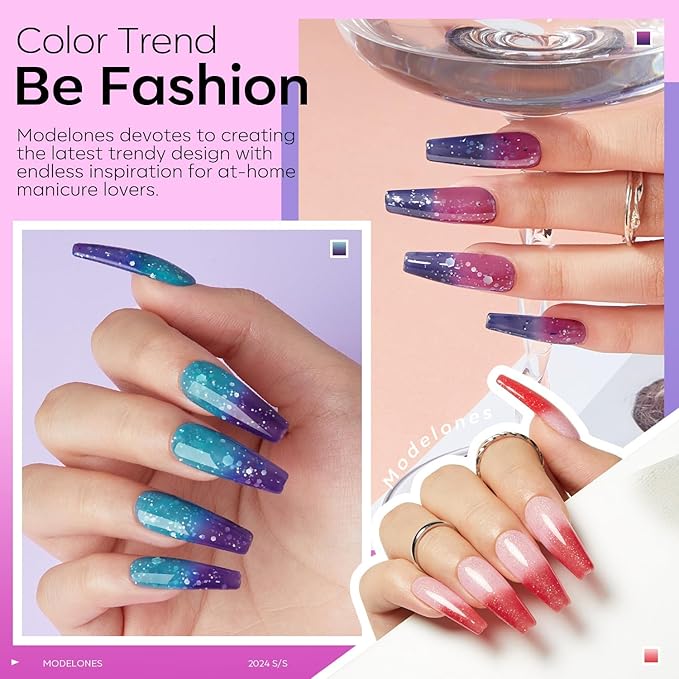 modelones Gel Nail Polish Set, 6 Colors Color Changing Valentine's Day Red Blue Purple Pink Neon Mood Temperature Change Gel Polish Set Soak Off DIY Home Nail Art Gift