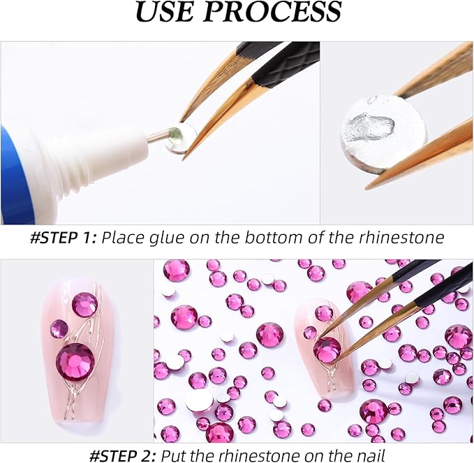 Fuchsia Flatback Rhinestones, Glass Rhinestones for Nail Art and Craft, Glue Fix, Loose Crystal Gemstones(Fuchsia, SS16, 2880pcs, 3.8-4.0mm)