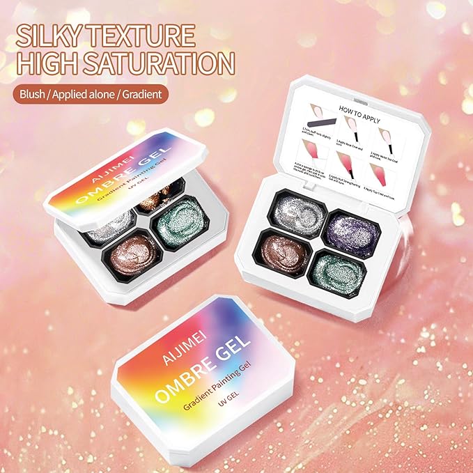 AIJIMEI Ombre Gel, Gradient Painting Gel, Ombre Gel Nail Polish, Including 100 Nail Sponges And Grabbing Pen Suitable For Salons And Family DIY(A10)