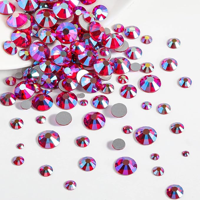 Beadsland Rhinestones for Makeup,8 Sizes 2500pcs Light Red AB Flatback Rhinestones Face Gems for Nails Crafts with Tweezers and Wax Pencil,Light Siam AB,SS4-SS30