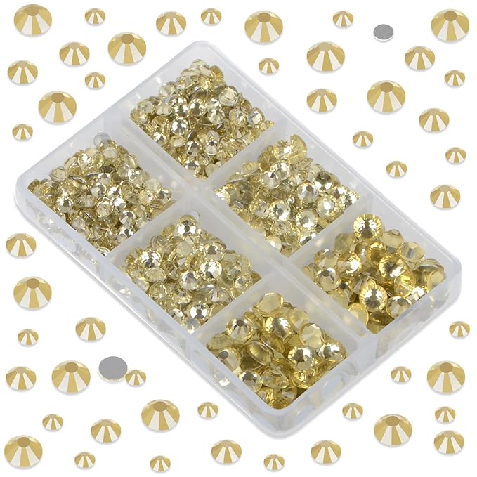 LPBeads 6000 Pieces Jonquil Non Hotfix Rhinestones 6 Sizes Round Crystal Glass Flat Back Rhinestones with Tweezers and Picking Pen for Nail Art Crafts Clothes Bags DIY