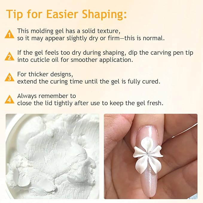 Colored Sculpting Gel for Nail Art, 6 Colors Nail Clay for 3D Art, Non-Sticky Hard Solid Builder Gel with Silicone Carving Pen, Nail Molding Kit for Home Manicure & Professional Salon
