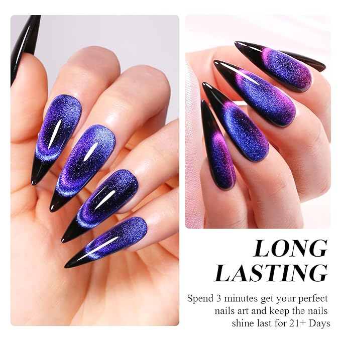 Imtiti 9D Cat Eye Gel Nail Polish, 15ML Blue Chameleon Holographic Glitter Cat Eye Gel Polish with Magnet UV LED Magnetic Nail Polish Sparkly Home DIY Manicure Nail Salon Kit