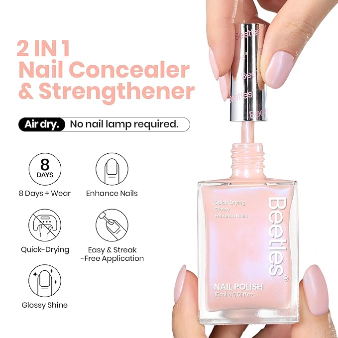 Beetles Nail Polish - Nude Nail Polish Glossy Nail Lacquer Nail Concealer Fast Dry Quick Shimmer Blue Nail Strengthener and Growth Treatment for Thin and Damaged Nails,0.51 FL OZ
