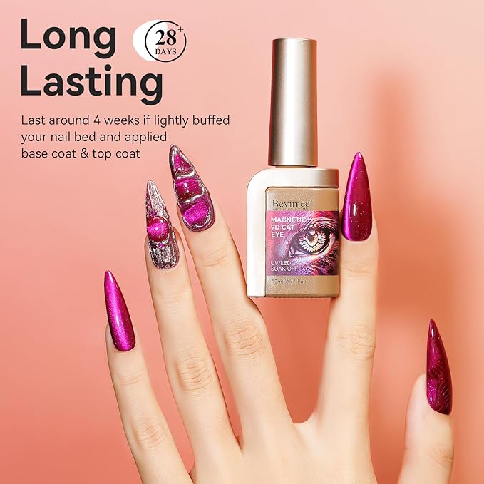 Cat Eye Gel Polish - Holographic Jelly Hot Pink Magnetic Nail Polish With Magnet, Red Color Translucent UV Gel Crystal Manicure Salon DIY for Valentine's Day at Home, 12ml