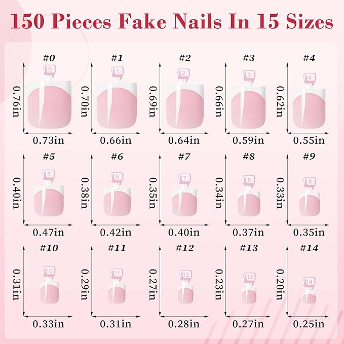 150pc White French Tips Press on Toenails Women Fake Toenail with Glue Tab, Pink Toe Nail Press ons Nails Short Square Fake Toe Nail Tips French Glue on Toenails Stick Acrylic Toes Nails Kit