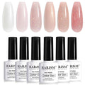 RARJSM Glitter Nude Gel Nail Polish 6pcs Set Shimmery Nail Gel Polish Iridescent Sparkly Gold Rainbow Pigment Jelly Sheer Pink Milky Silver White Translucent Natural Skin Tone Color 7.5ml Soak off