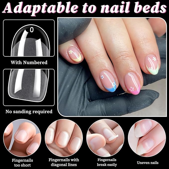 300pc Extra Short Oval Gel Nail Tips Clear Fake Nail, Clear Press on Nails Short Round Almond Soft Gel Nail Tips XS Oval Acrylic Nails Full Cover False Nail Artificial Fingernail for Nail Extension