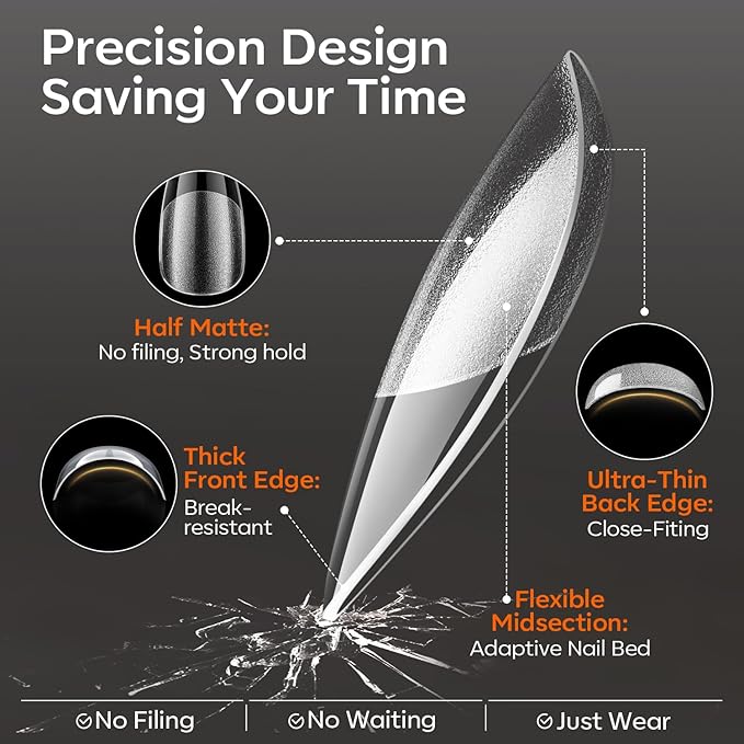 modelones Extra Short Oval Gel Nail Tips, 360pcs Pre-etched Clear Round Fake Nails Press On Full Cover Half Matte 15 Sizes Acrylic Gel Tips for Extension Salon