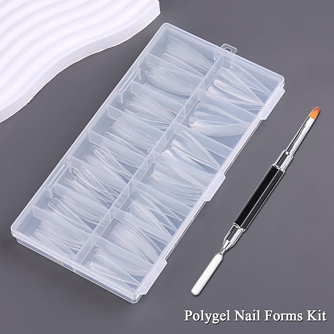 Cat Claw Nail Forms Kit, 150 PCS Long Claw Dual Forms for Polygel, Reusable Eagle Claw Nail Extension Molds with Nail Brush, Halloween Stiletto Nail Tips for Professional Manicure Salon