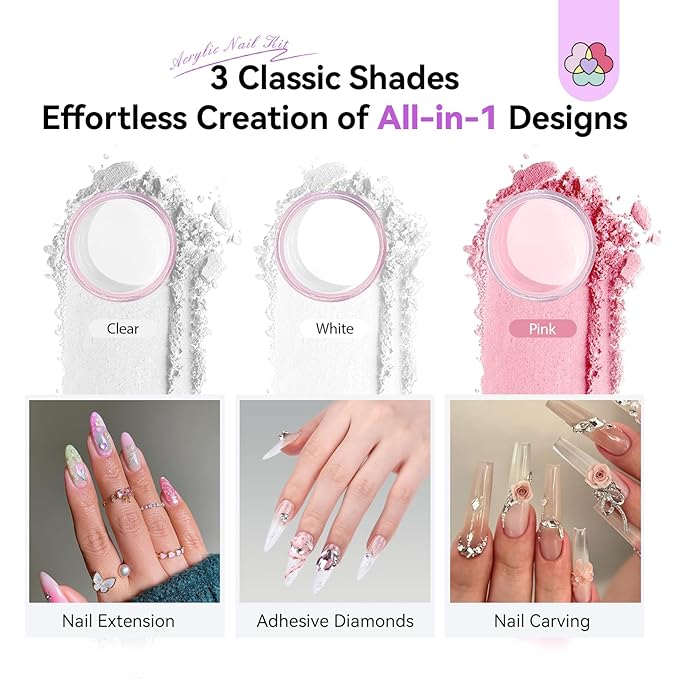 SAVILAND Acrylic Nail Kit: All-In-1 Nails Kit Acrylic Set with 88W Nail Lamp EMA Monomer Gel Nail Polish Nail Drill Cuticle Remover Home DIY Starter