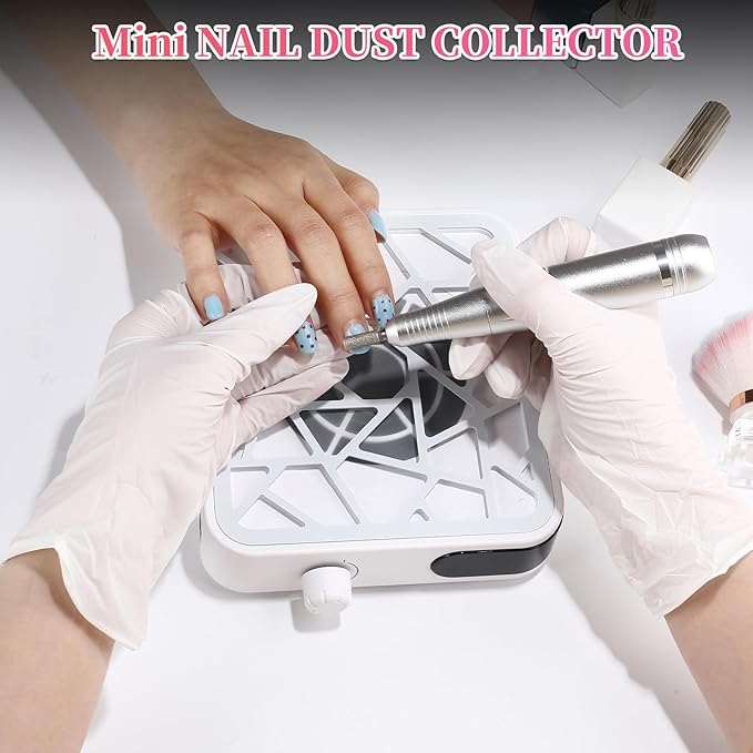 Nail Dust Collector, 6000RPM Rechargable Dust Collector Nail Tech with 30Pcs Reusable Filters, Protable Nails Vacuum Fan Dust Collector Powerful Suction for Beginner Nails Salon & Home