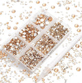 AD Beads 4300 Pieces Flat Back Nail Art Rhinestones Round Beads 6 Sizes (2-6.5mm) with Storage Organizer Box,Rhinestones Picking Pen for Nail Art Phone Decorations Crafts DIY (Champagne)