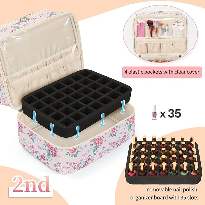 CUBETASTIC Nail Polish Organizer, Nail Supplies Storage Case Holds 45 Bottles Nail Polish & Nail Lamp, Travel Nail Tech Carrying Bag, Nail Kit Bag For Nail Stuff & Manicure Tools