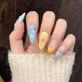 10Pcs Medium Almond Handmade Press On Nails | Tropical Ocean Theme with 3D Flowers, Seashell & Pearl Decor | Easy to Apply, Remove & Reusable, Salon-Quality (A009, S)