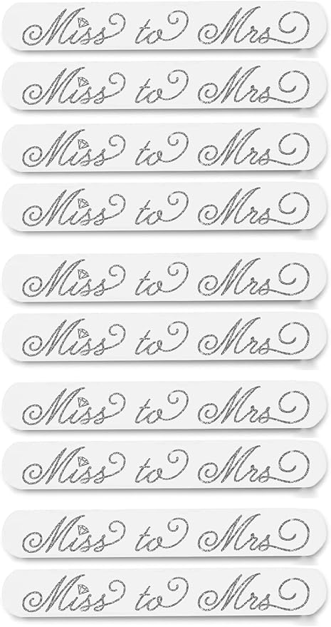 Bridal Party Survival Kit - Set of 10 Silver Sparkle Miss to Mrs Nail Files - Miss to Mrs Bridal Shower Supplies - Emery Board (10 Miss) SLV