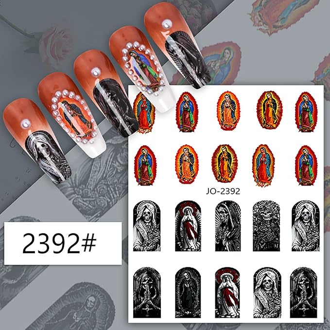 God Jesus Nail Art Stickers Decals, Christ Virgin Maria Love Cupid Angel Satan Nail Self-Adhesive Sticker Designs, Holographic 3D Angel Nail Transfer Decal for Women Girls Manicure Tips Decorations