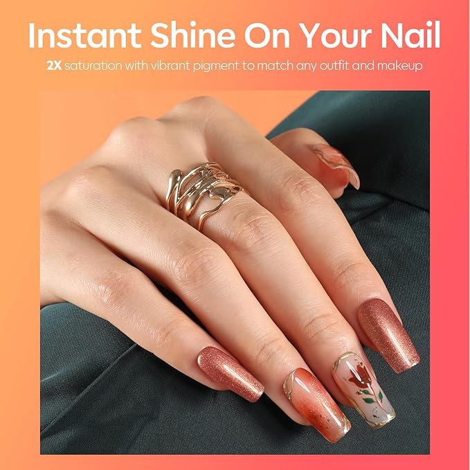 modelones Orange Gel Nail Polish Nude Brown Gel Polish Shimmer Glitter Soak OFF LED Manicure DIY Salon 15 ML