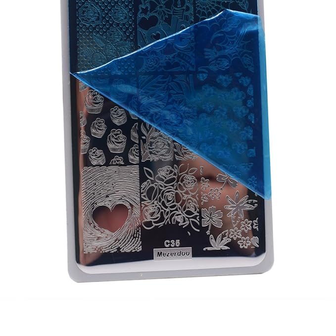 5pcs Lace Flower Beauty Love heart Nail Stamping Plates DIY Finger Nails Tempates Decoration + 1pcs Black Nail Plate Organizer Holder Case Storage