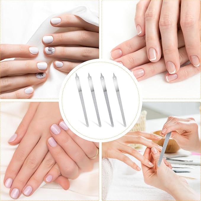 4 PCS Diamond Deb Nail File, 6-inch Stainless Steel Metal Nail File, Double Sided Manicure Pedicure Toenails Tools for Salon Home