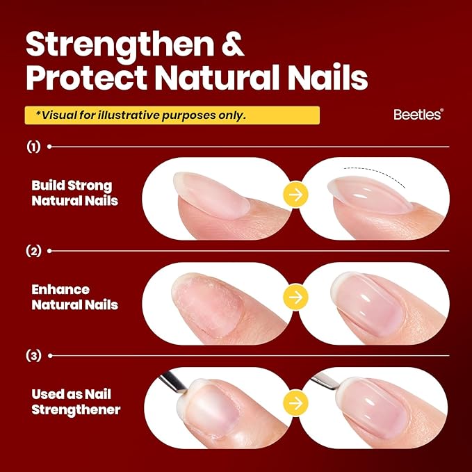 Beetles HEMA Free Builder Nail Gel Kit-Enchanted Night Thickening Strengthening Building Apex for Sensitive Nails Beginner DIY Salon at Home White Red Builder Gels with Base&Top Coat UV & LED Cured