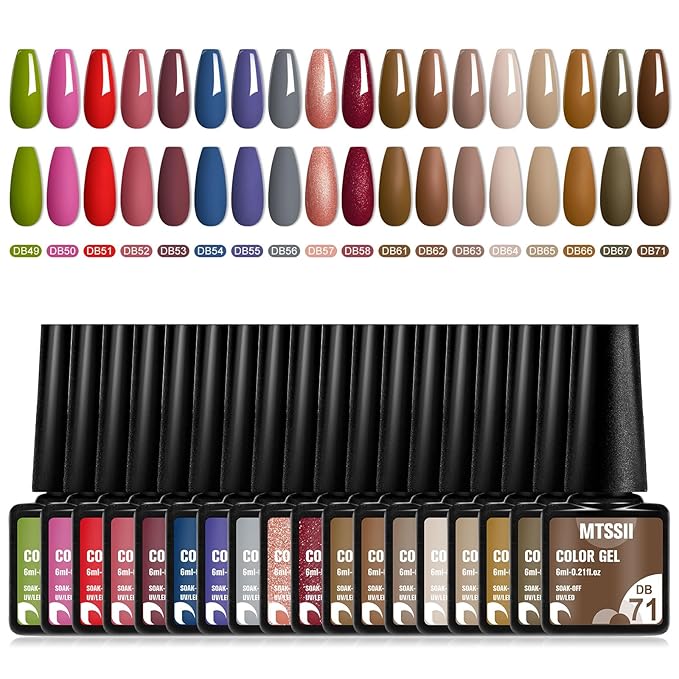 MTSSII Nude Brown Gel Nail Polish Set 18 Colors Gel Nail Set Red Blue Soak Off UV/LED Nail Polish Kit Nail Art Design Salon Home Gifts for Women