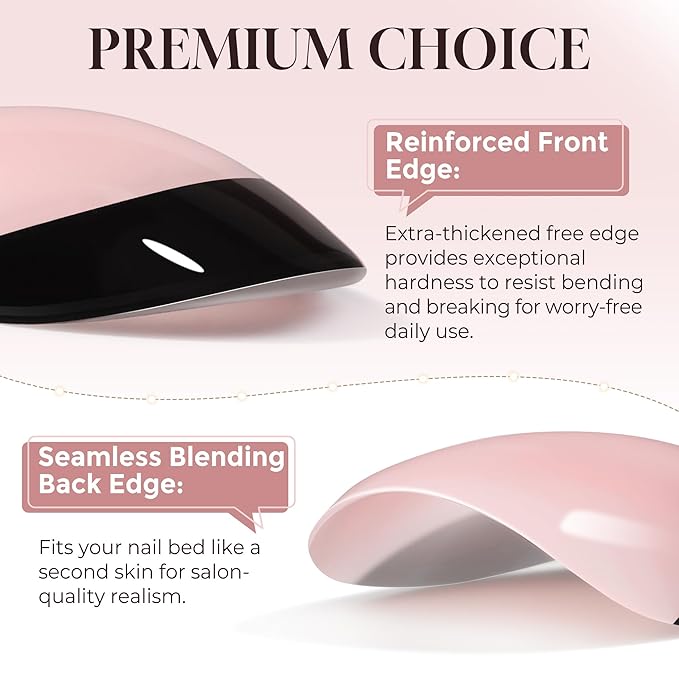 UNA GELLA French Tip Press On Nails Almond: Fall Winter Black Soft Gel Press Ons Short Kit with Nail Tips Glue on Nails, 16 Sizes - 32 Reusable Fake Nails, Black French