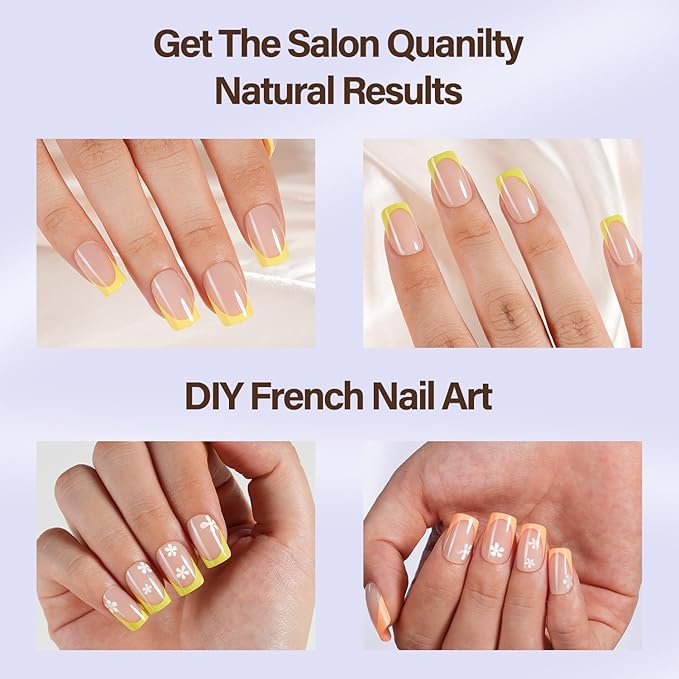 Misssix XBASICTIPS Yellow French Tip Press On Nails, 150Pcs French Gel Nail Tips Short Square, Soft Gel Pre-shaped No Need to File 3 in 1 Tips, Fake Nails for Nail Art DIY Extension Designs 15 Sizes