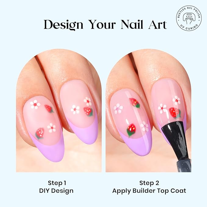 Beetles X Press Summer Nails Kit: Medium Almond French Tip Press On Nails Kit With 7 Colors 224Pcs Rainbow Nail Tips Nail Glue & Builder Top Coat Mini UV Light, All-in-One DIY Gift For Women 16 Sizes