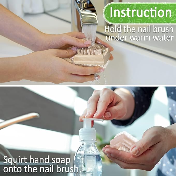 Konex Non-Slip Wooden Two-sided Hand and Nail Brush. Fingernail Brush for Nail Cleaning and Scrubbing. Heavy duty Stiff Nail Brush for Travel. Mechanic hand scrub brush with molded grip. (Pack of 2)