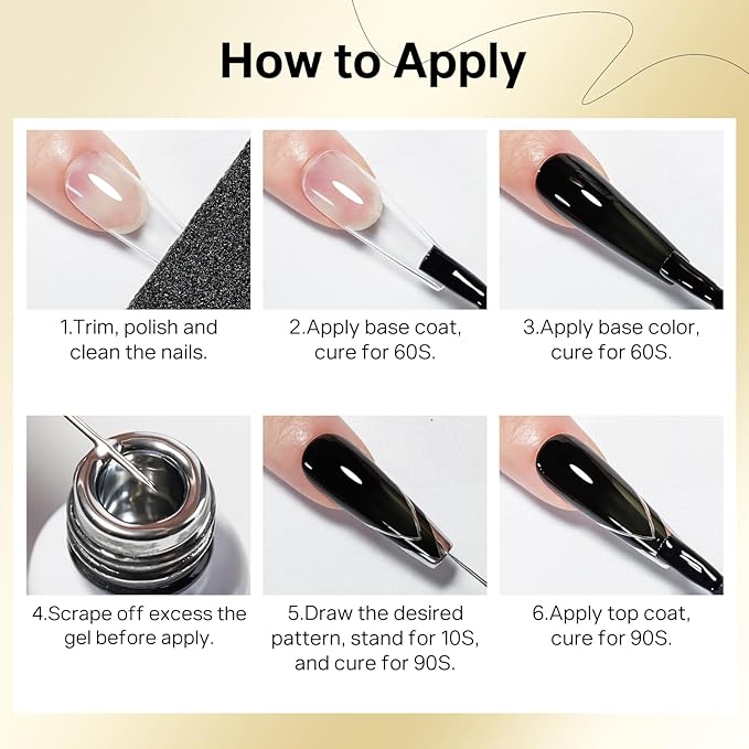 MIZHSE Metallic Gel Liner Nail Art, Gold and Silver Mirror Painting Gel Polish, 3D Chrome Metal Glossy Drawing Line Stripe Swirls French Nail Design DIY Manicure Soak Off Nail Art